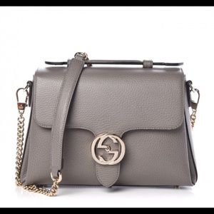 GUCCI Grey Leather Interlocking GG Clasp Handbag